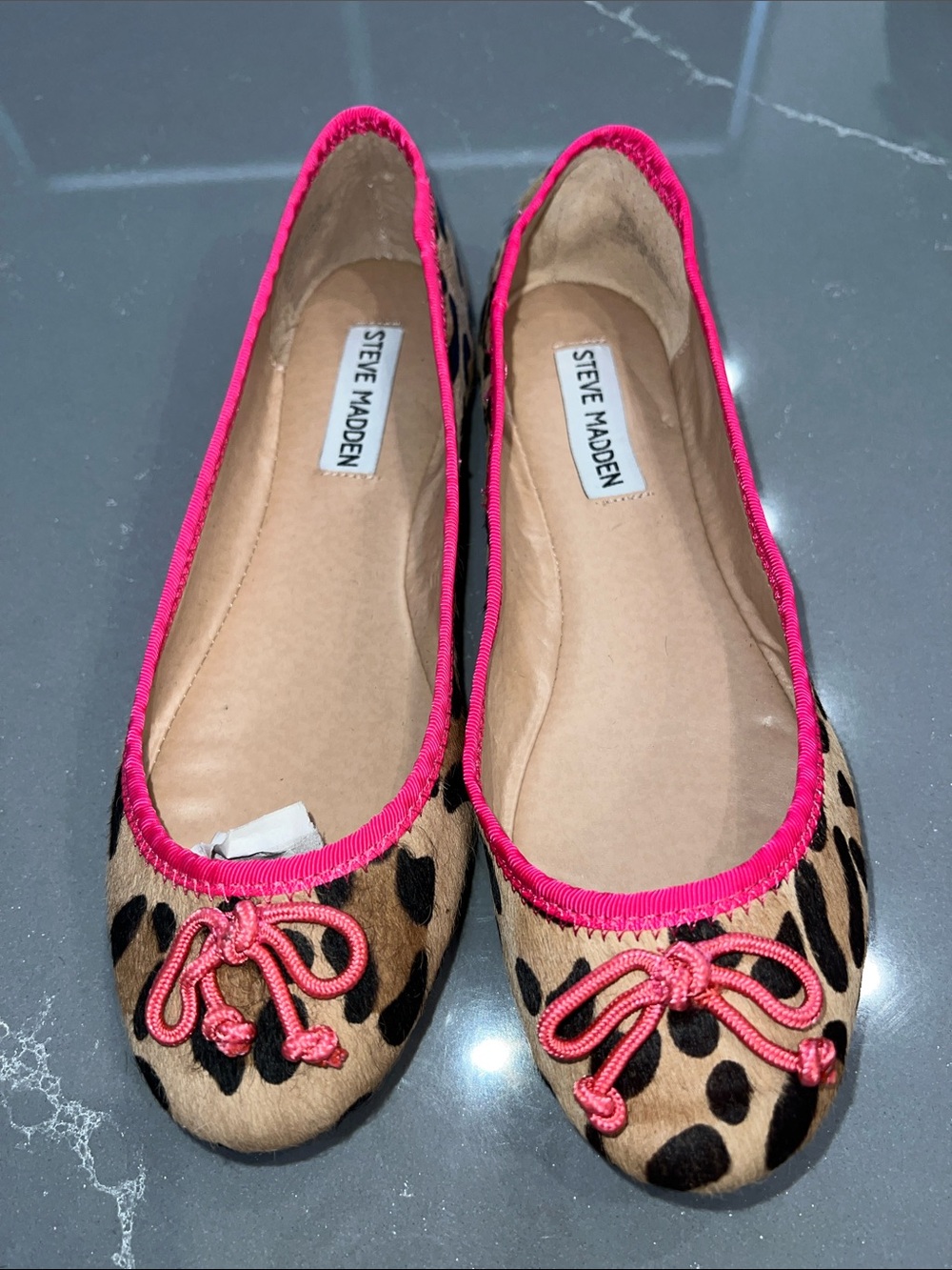 NWOB Steve Madden Leopard Ballet Flats with Hot Pink Trim US 7.5